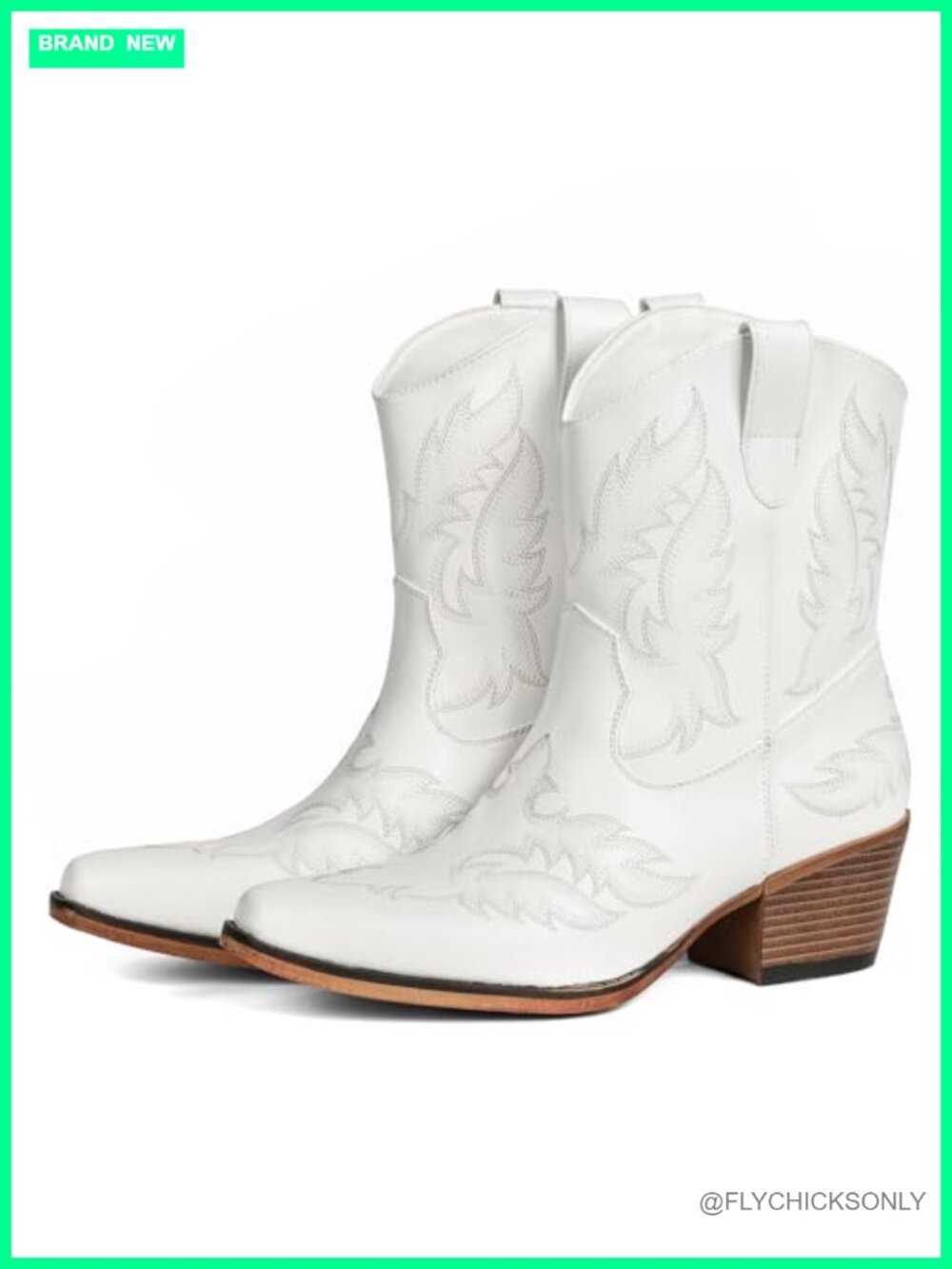 Western Ankle Boots Pointed Toe Faux Leather Embroidered Block Heel Booties